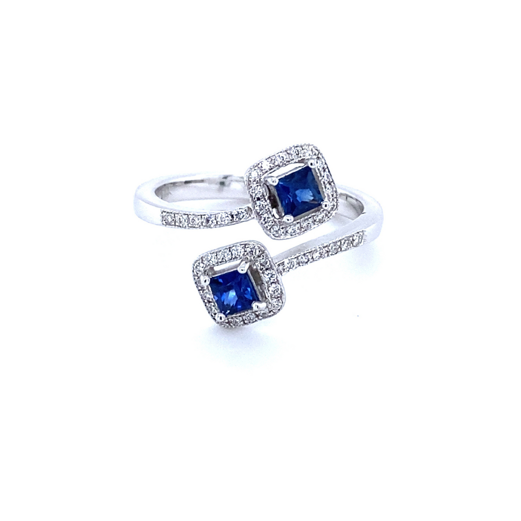 Sapphire and Diamond Halo Bypass Ring